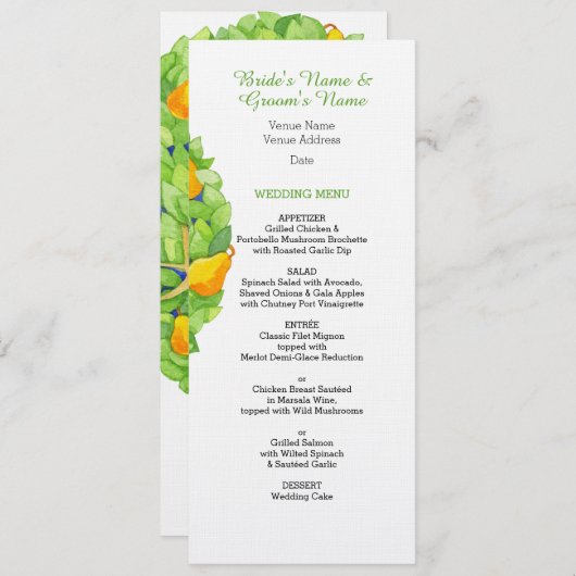 Invitation Menu de mariage du poirier (Devant / Derrière)