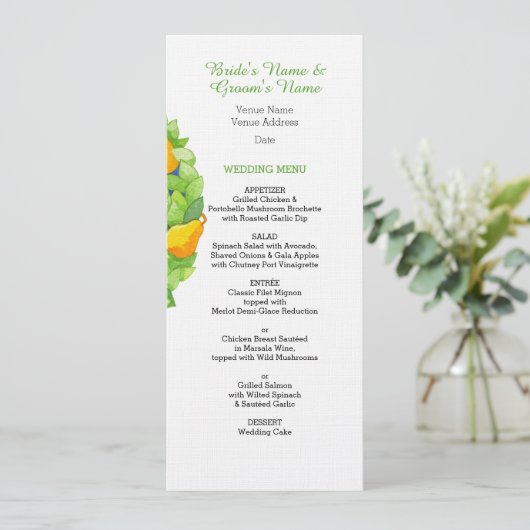 Invitation Menu de mariage du poirier (Debout devant)