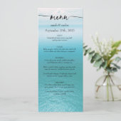 Invitation Menu de mariage écriture plage aquarelle océan (Debout devant)
