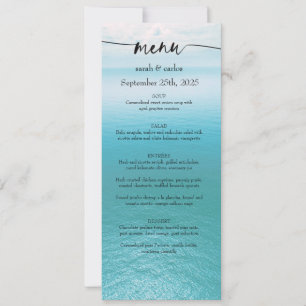 Invitation Menu de mariage écriture plage aquarelle océan
