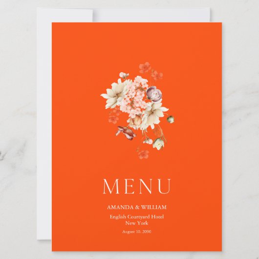 Invitation Menu de mariage élégant avec orange chaud (Dos)