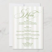 Invitation Menu de mariage élégant écriture rayé vert (Devant)