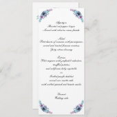 Invitation Menu de mariage floral aquarelle bleu et violet (Devant / Derrière)