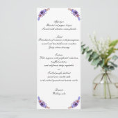 Invitation Menu de mariage floral aquarelle violet et bleu (Debout devant)