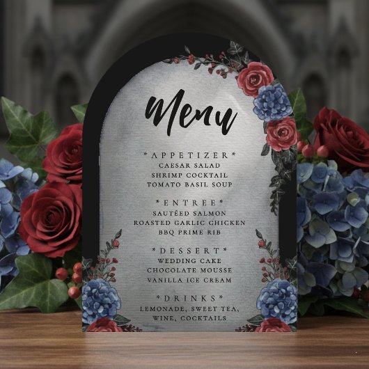 Invitation Menu de mariage floral gothique de pierre tombale