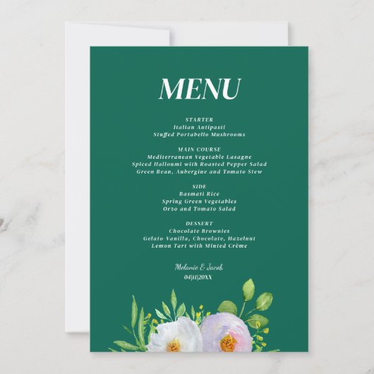 Invitation Menu de mariage imprimable floral vert forêt (Devant)