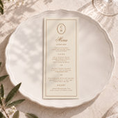 Invitation Menu de mariage long monogrammé rayé rose tendre