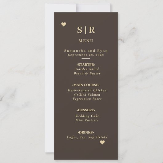 Invitation Menu de mariage marron foncé et or — Luxe minimali (Devant)