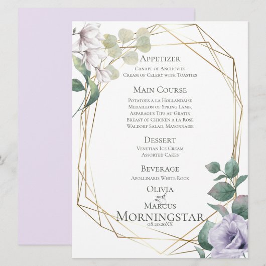 Invitation Menu de mariage | Menu botanique vert à la pivoine (Devant / Derrière)