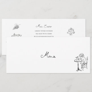 Invitation Menu de mariage minimaliste dessiné à la main en n