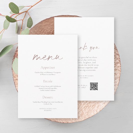 Invitation Menu de mariage minimaliste élégant recto-verso
