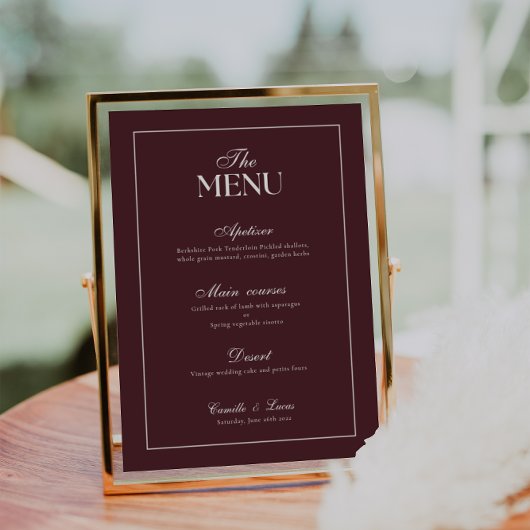 Invitation Menu de mariage moderne en Bourgogne