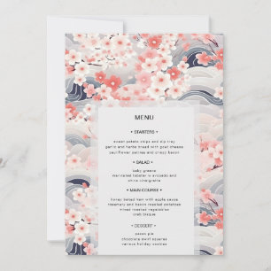 Invitation Menu de mariage moderne floral Sakura Navy Waves
