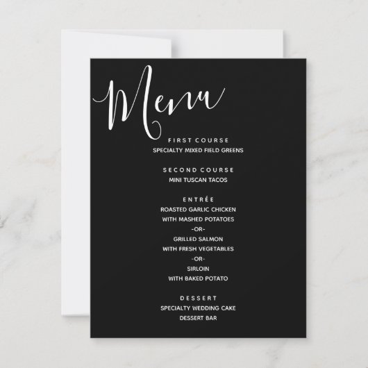 Invitation Menu de mariage moderne simple noir et blanc (Devant)