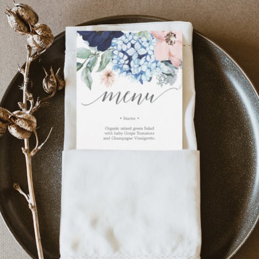 Invitation Menu de mariage Navy Blooms ou menu de douche de m