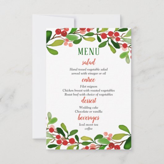 Invitation Menu de mariage | Noël aux baies de houx (Devant)