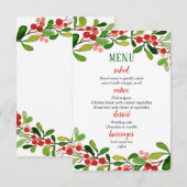 Invitation Menu de mariage | Noël Baies Feuilles de Houx (Devant / Derrière)