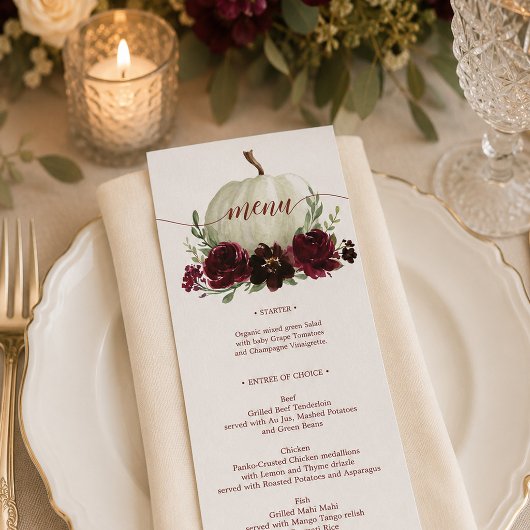 Invitation Menu de mariage ou douche d'automne avec citrouill