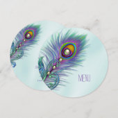 Invitation Menu de mariage paon bleu sarcelle et violet (Devant / Derrière)