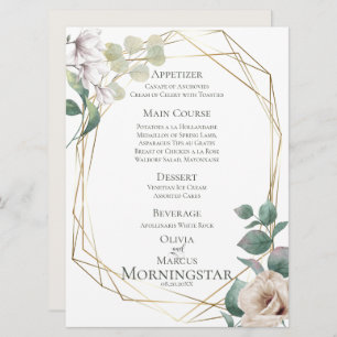 Invitation Menu de mariage   Peonies d'ivoire et Magnolias bl