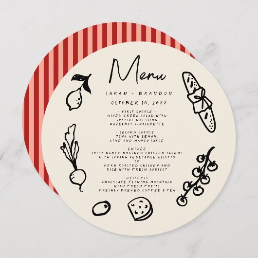 Invitation Menu de mariage rétro dessiné à la main