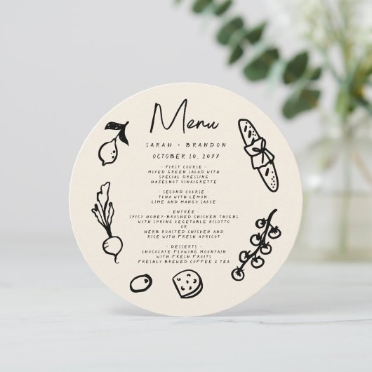 Invitation Menu de mariage rétro écrit à la main et dessiné à