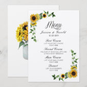 Invitation Menu de mariage rustique de grange avec tournesols (Devant / Derrière)