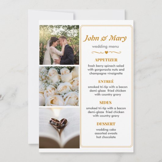 Invitation Menu de mariage simple avec photos (Devant)