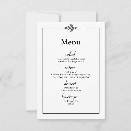 Invitation Menu de mariage simple élégant noir et blanc (Devant)