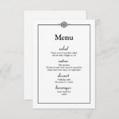 Invitation Menu de mariage simple élégant noir et blanc (Devant / Derrière)