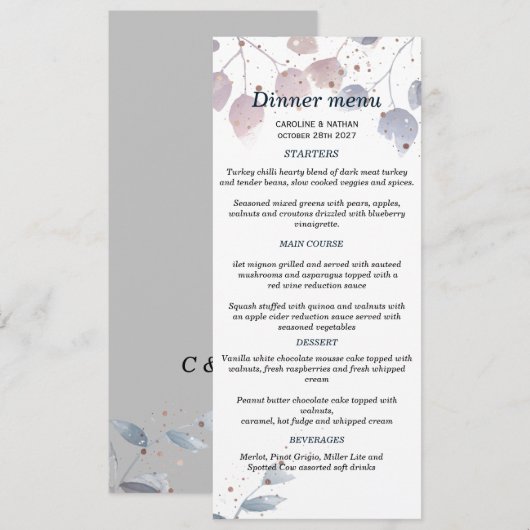 Invitation Menu de mariage simple et élégant avec verdure (Devant / Derrière)