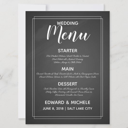 Invitation menu de mariage Tableau noir style calligraphie mo (Devant)