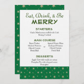 Invitation Menu de Noël Etoiles vertes et dorées (Devant / Derrière)