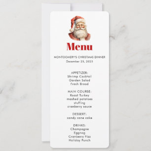 Invitation Menu de Noël rétro du Père Noël
