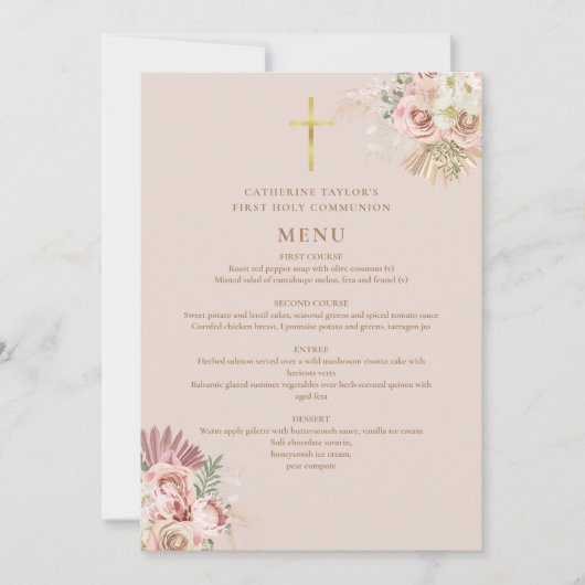 Invitation Menu de Première Communion avec Fleurs d'Herbe des (Devant)