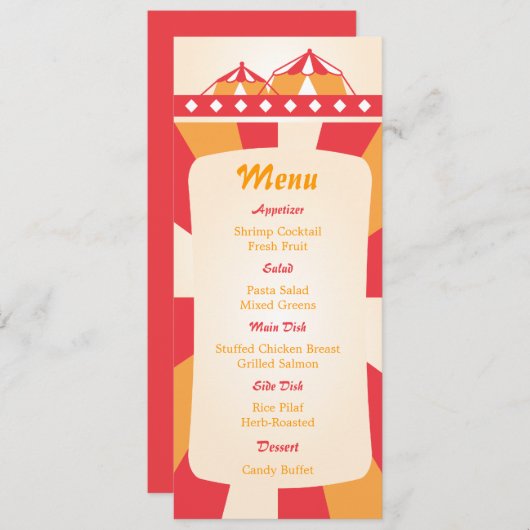 Invitation Menu de réception de mariage au cirque - Rouge et  (Devant / Derrière)