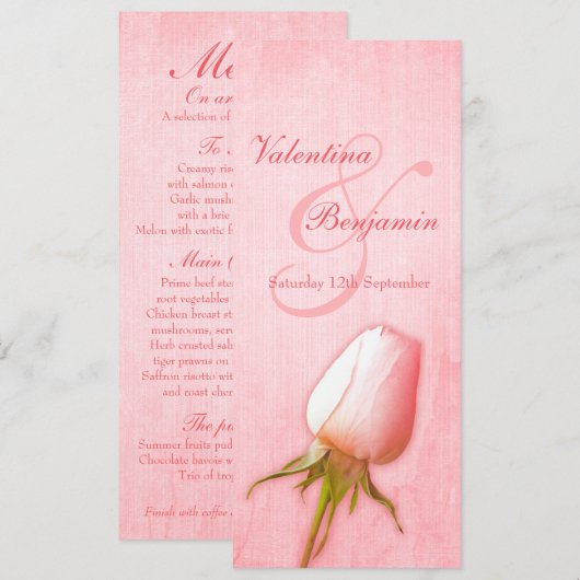 Invitation Menu de réception de mariage avec bourgeon de rose (Devant / Derrière)