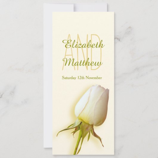 Invitation Menu de réception de mariage avec bourgeon de rose (Devant)