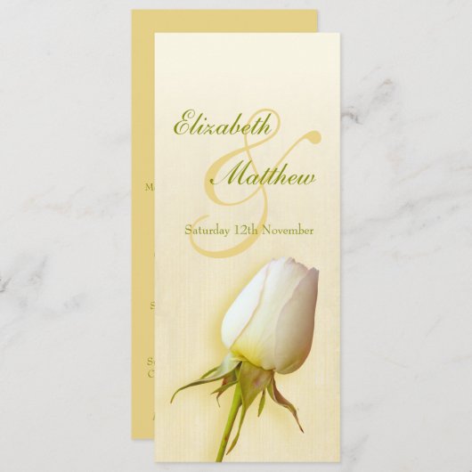 Invitation Menu de réception de mariage avec bourgeon de rose (Devant / Derrière)