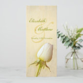 Invitation Menu de réception de mariage avec bourgeon de rose (Debout devant)