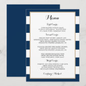 Invitation Menu de réception de mariage avec rayures bleu mar (Devant / Derrière)
