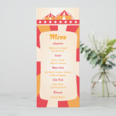 Invitation Menu de réception de mariage cirque - Rouge et ora (Debout devant)