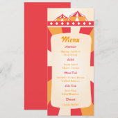 Invitation Menu de réception de mariage cirque - Rouge et ora (Devant / Derrière)