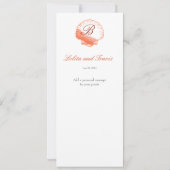 Invitation Menu de réception de mariage coquilles de corail (Dos)