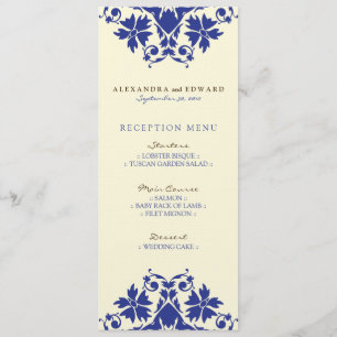 Invitation Menu de réception de mariage décoratif (marine)