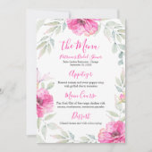 Invitation Menu de Réception de Mariage Fleurs Aquarelles Ros (Devant)