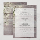 Invitation Menu de réception de mariage floral en bois gris c (Devant / Derrière)