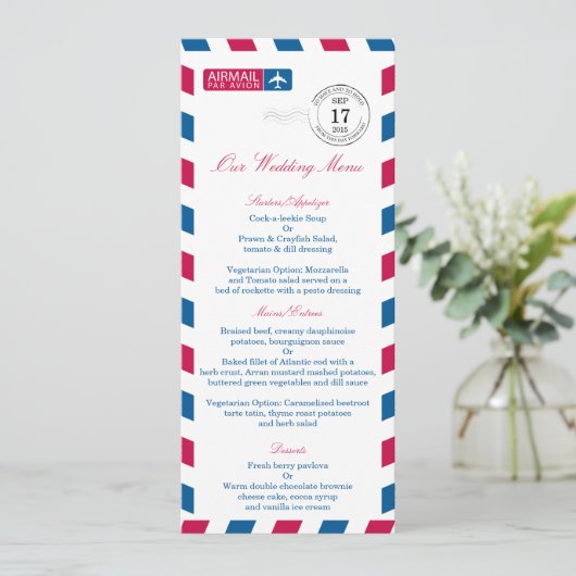 Invitation Menu de réception de mariage par avion (Debout devant)