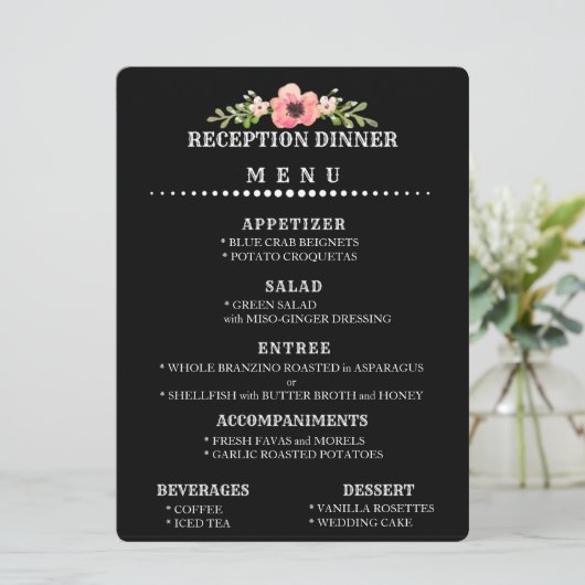 INVITATION MENU DE RÉCEPTION DE MARIAGE PERSONNALISABLE (Debout devant)