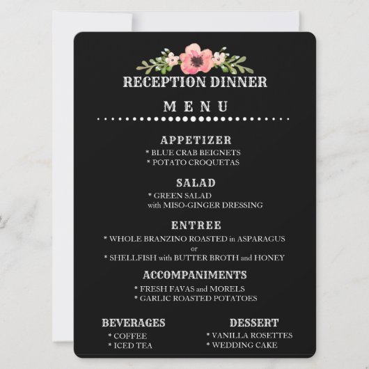 INVITATION MENU DE RÉCEPTION DE MARIAGE PERSONNALISABLE (Devant)